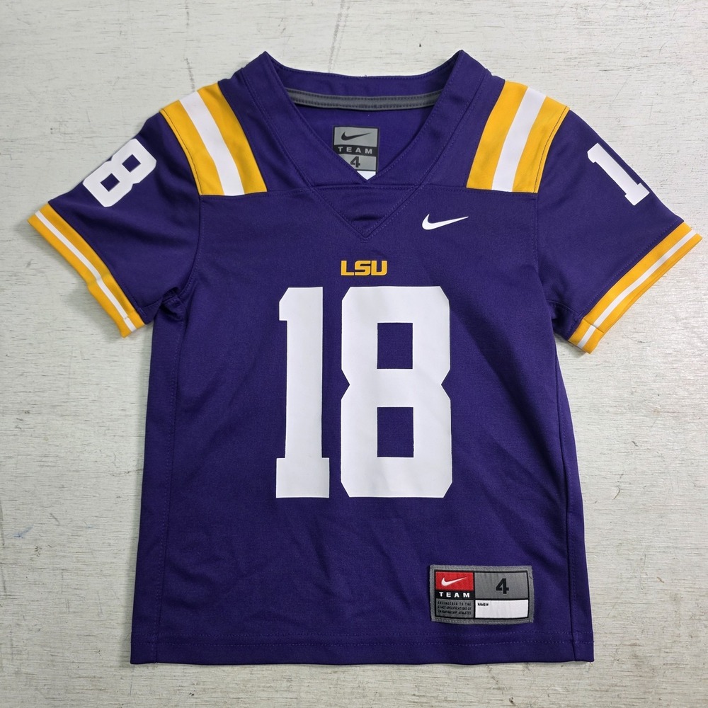 Nike Team NCAA LSU Tigers Football Jersey #18 Purple Unisex Toddler Size 4 EUC